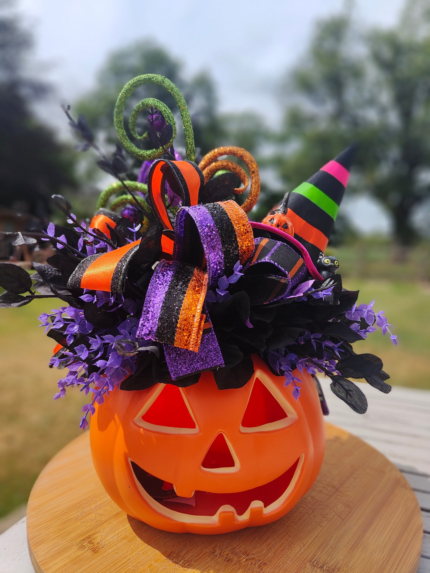 Halloween pumpkin decor centrepiece decorated pumpkin whimsical tablecentre light up