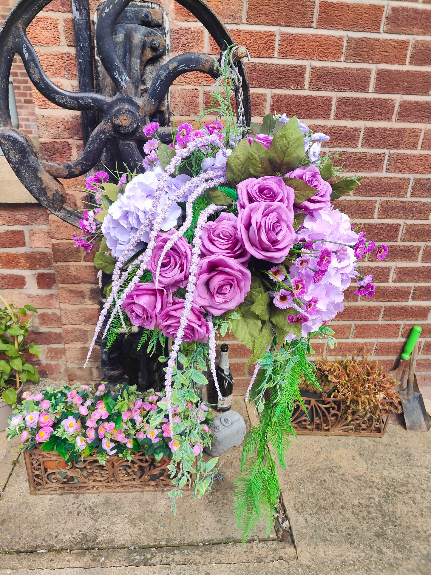 Hanging basket lavender lilac mauve large basket garden patio front door porch