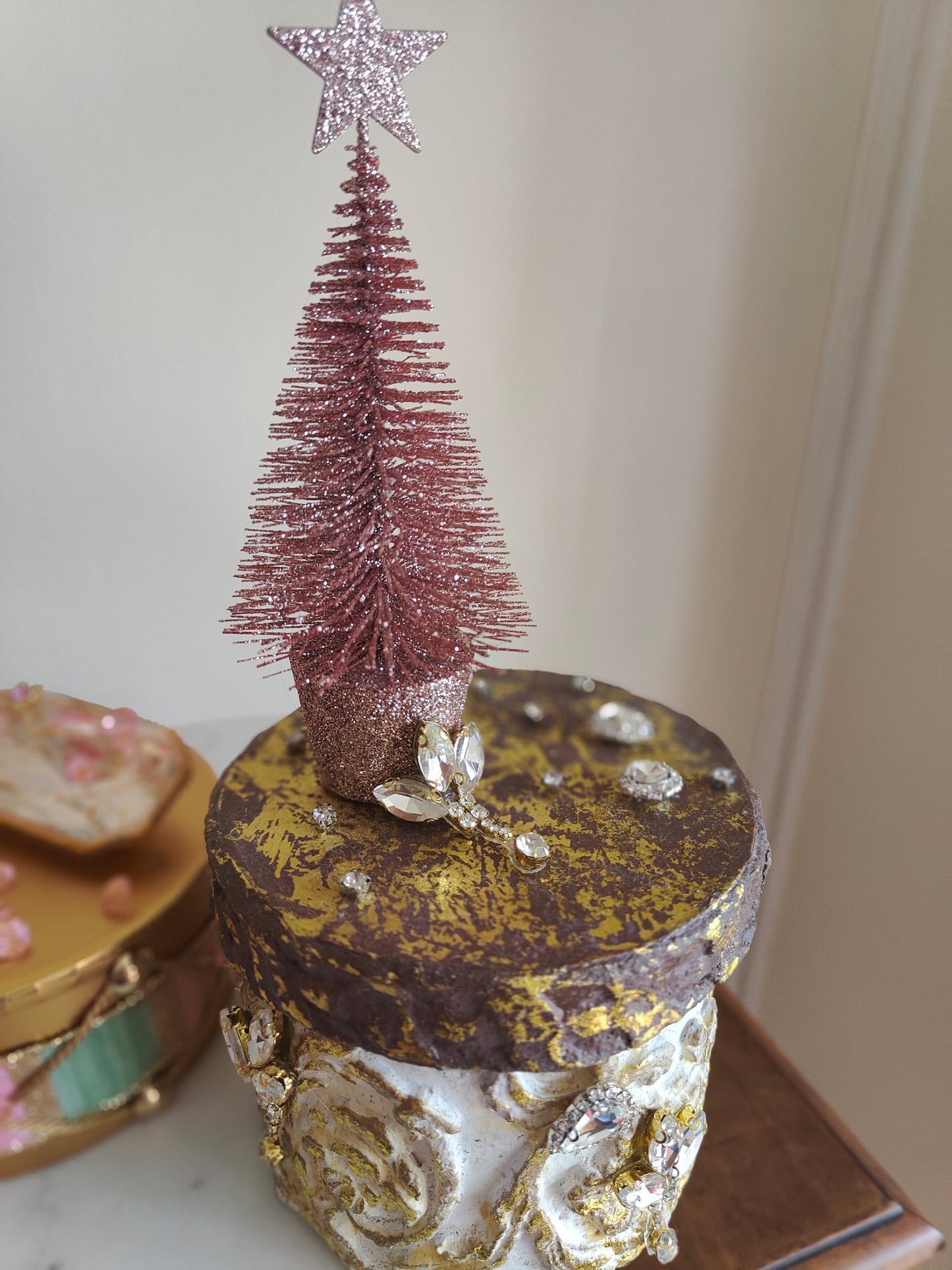 Christmas gift decoration box mini pink Christmas glitter tree