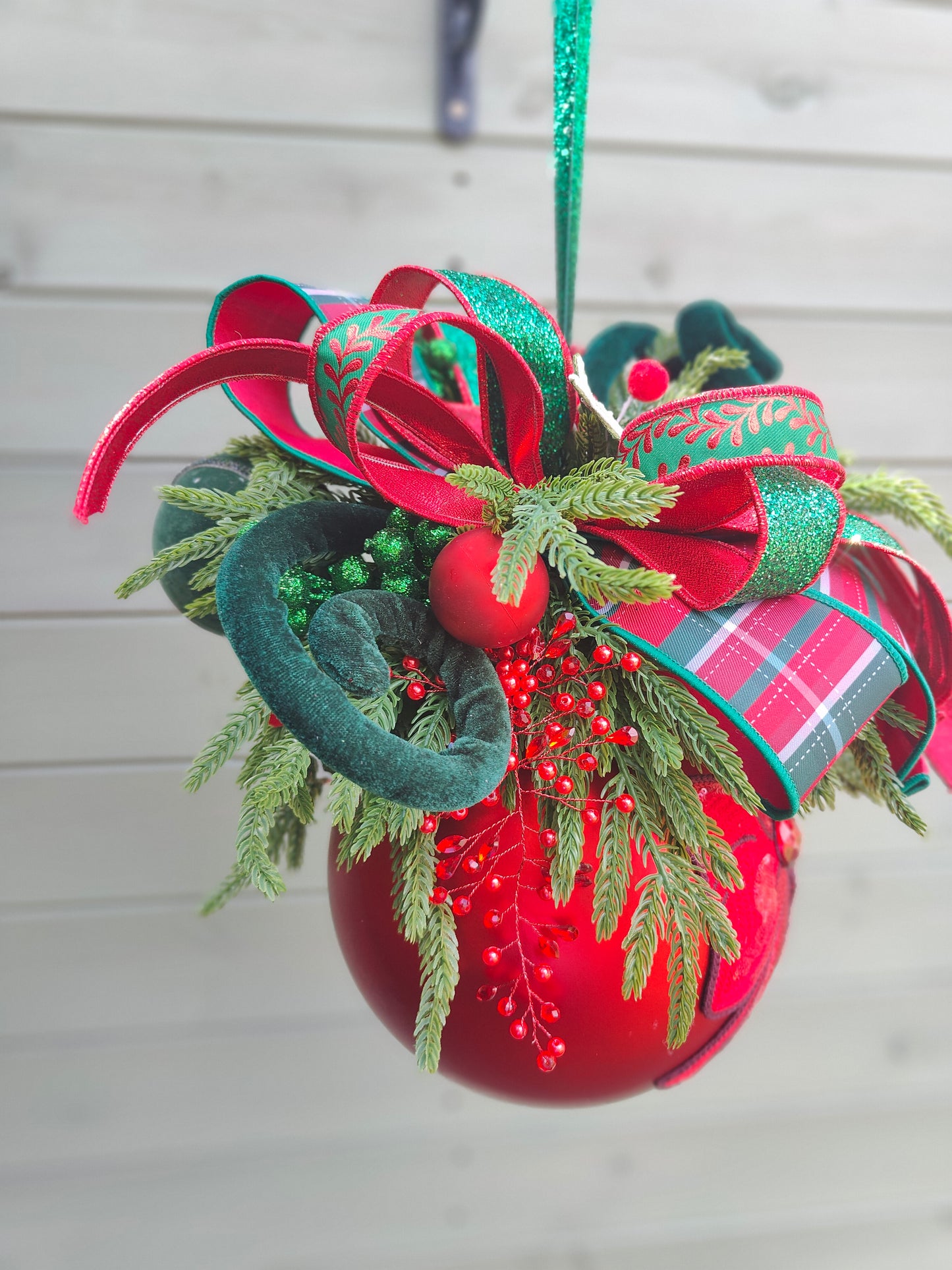 Bauble large decorated hanging red Christmas bauble 20cm