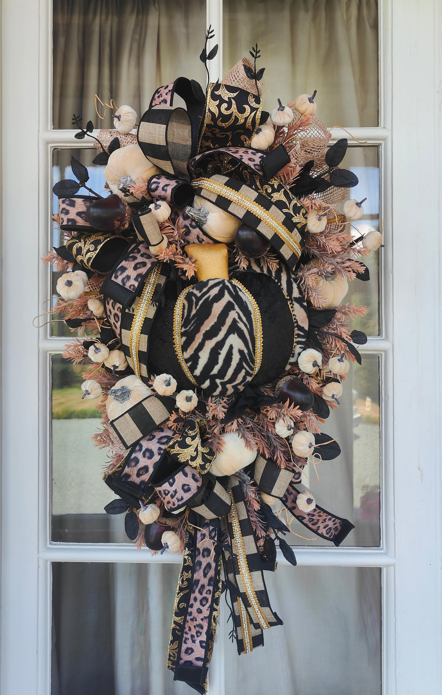 Autumn swag wreath leopard print pumpkin home decor Autumn colours bling diamante embellishment