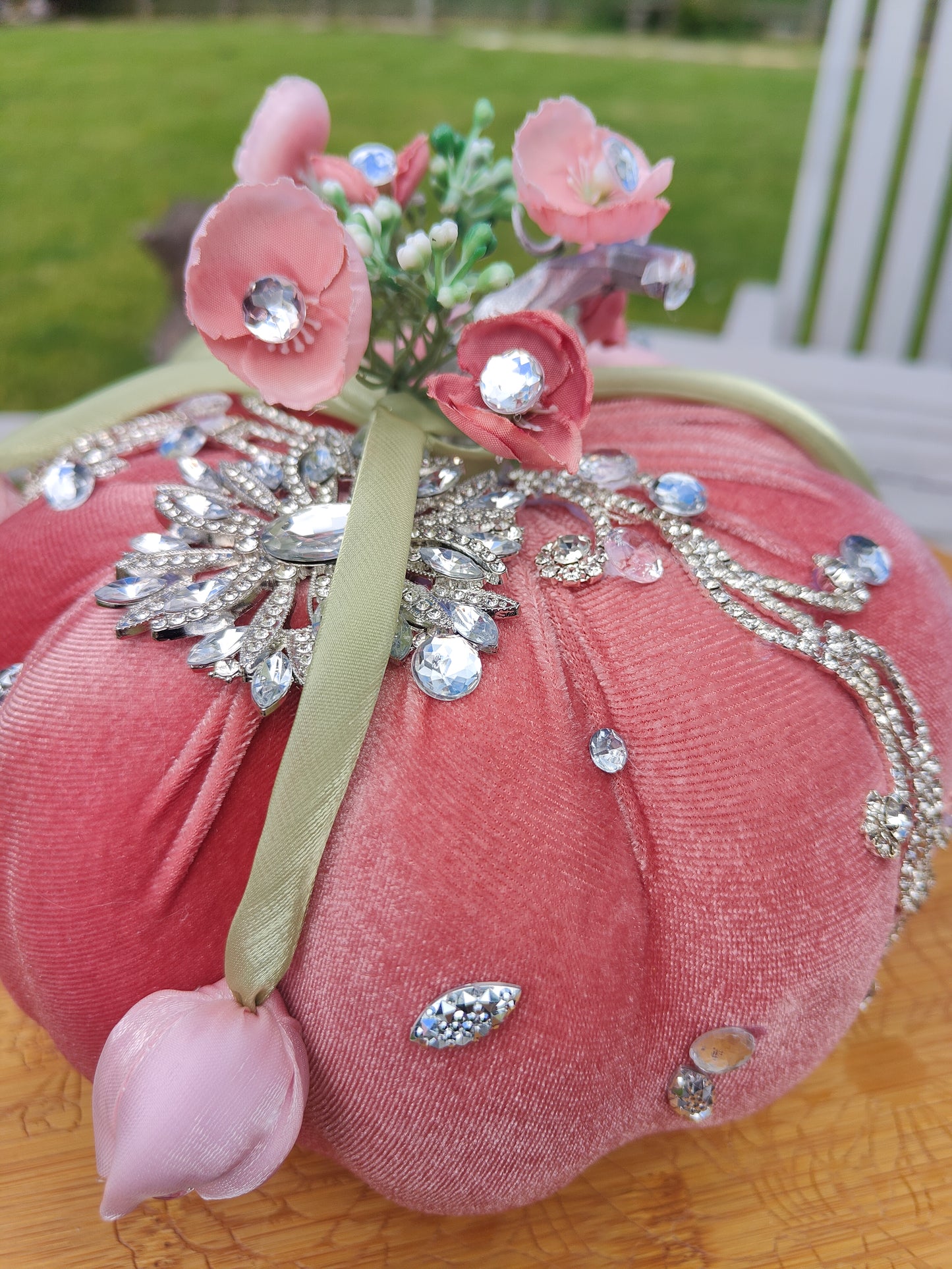 Pink pumpkin bling embellished decorated Autumn decor