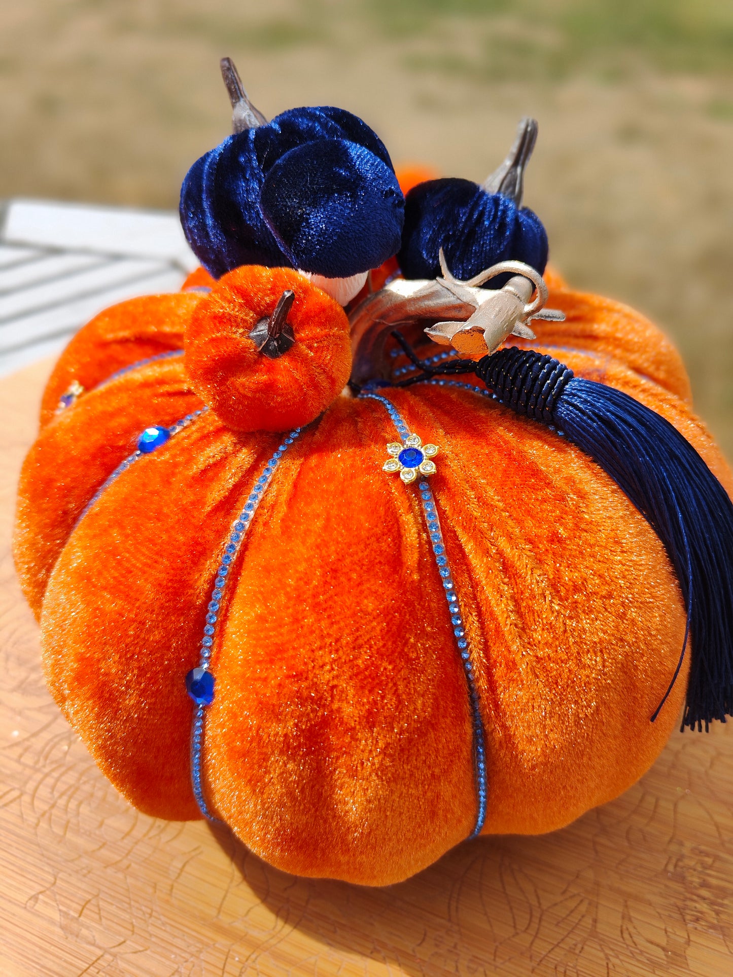Pumpkin orange velvet bling embellished decorated pumpkin decor