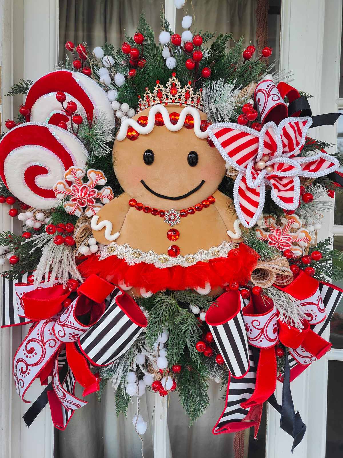 Gingerbread wreath large princess candy cane Raz Imports luxury huge door wreath