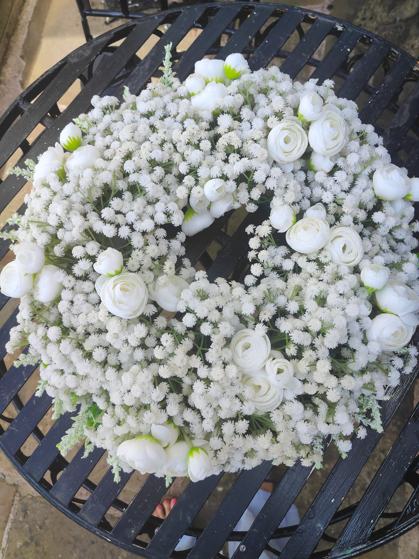 Gypsophilia tablecentre circular centrepiece wedding event flowers