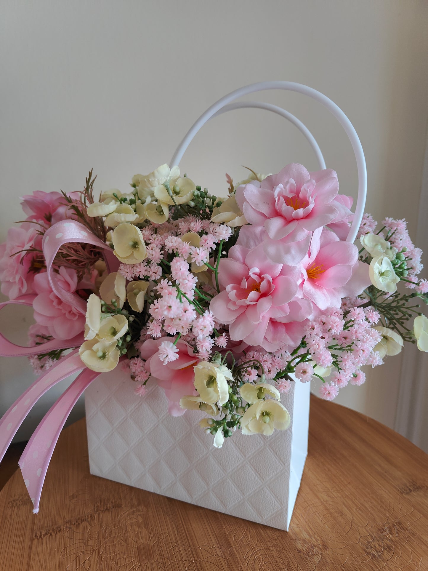 Flowers artificial floral arrangement gift present handbag home decor bridesmaid flowers