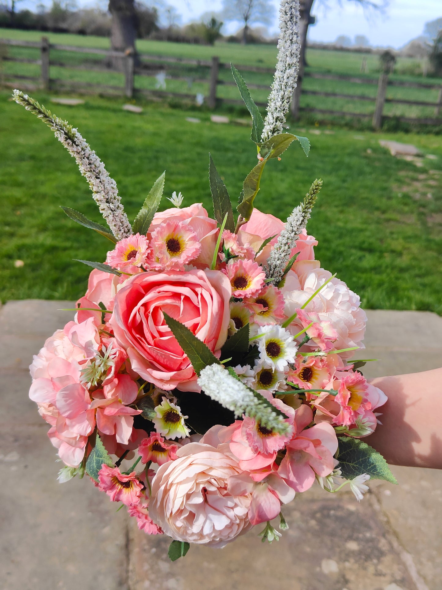 Wedding bridal bouquet, hand tied flowers, artificial flowers bunches, vintage pink peach, flowers for a vase