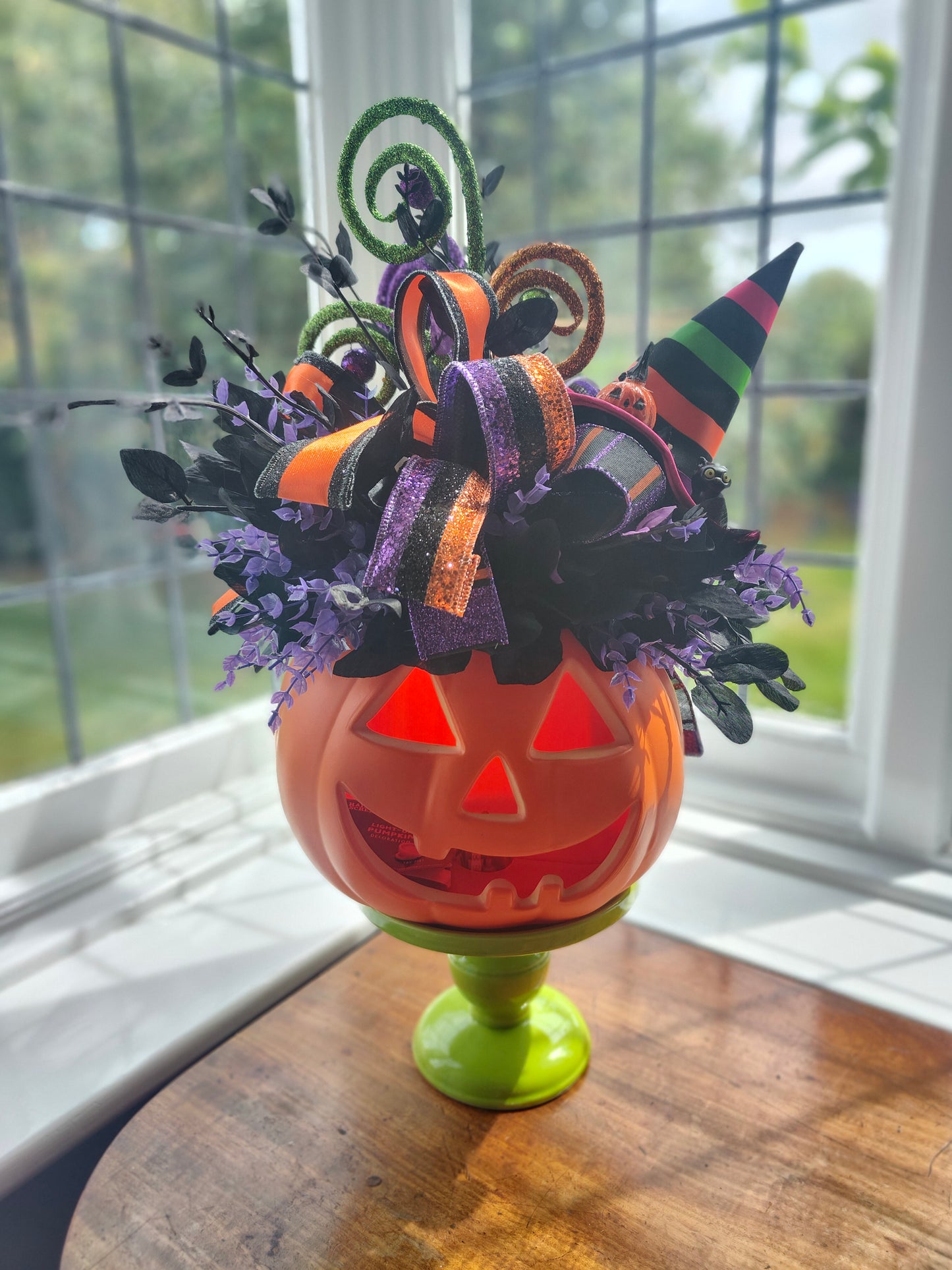 Halloween pumpkin decor centrepiece decorated pumpkin whimsical tablecentre light up