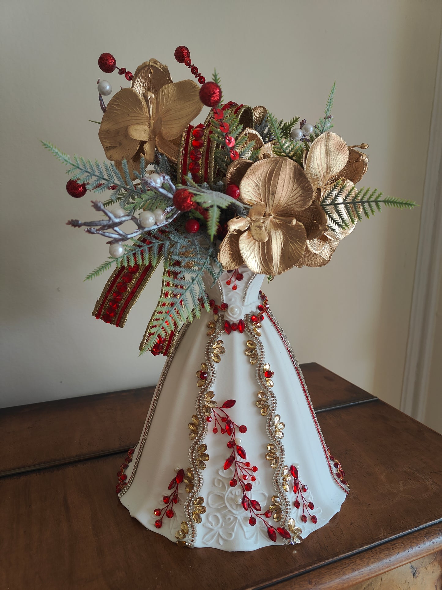 Christmas vase centrepiece tablecentre dress princess Cinderella gown decorated bling