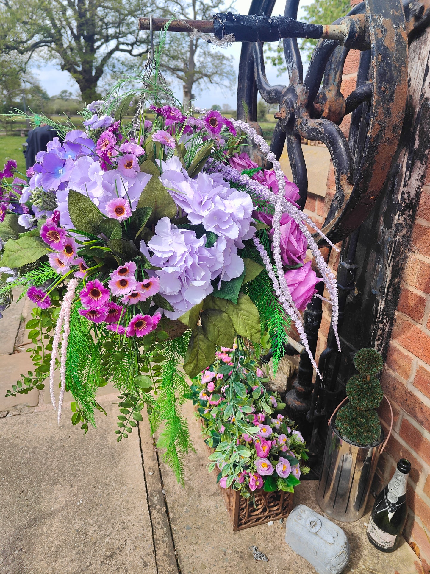 Hanging basket lavender lilac mauve large basket garden patio front door porch
