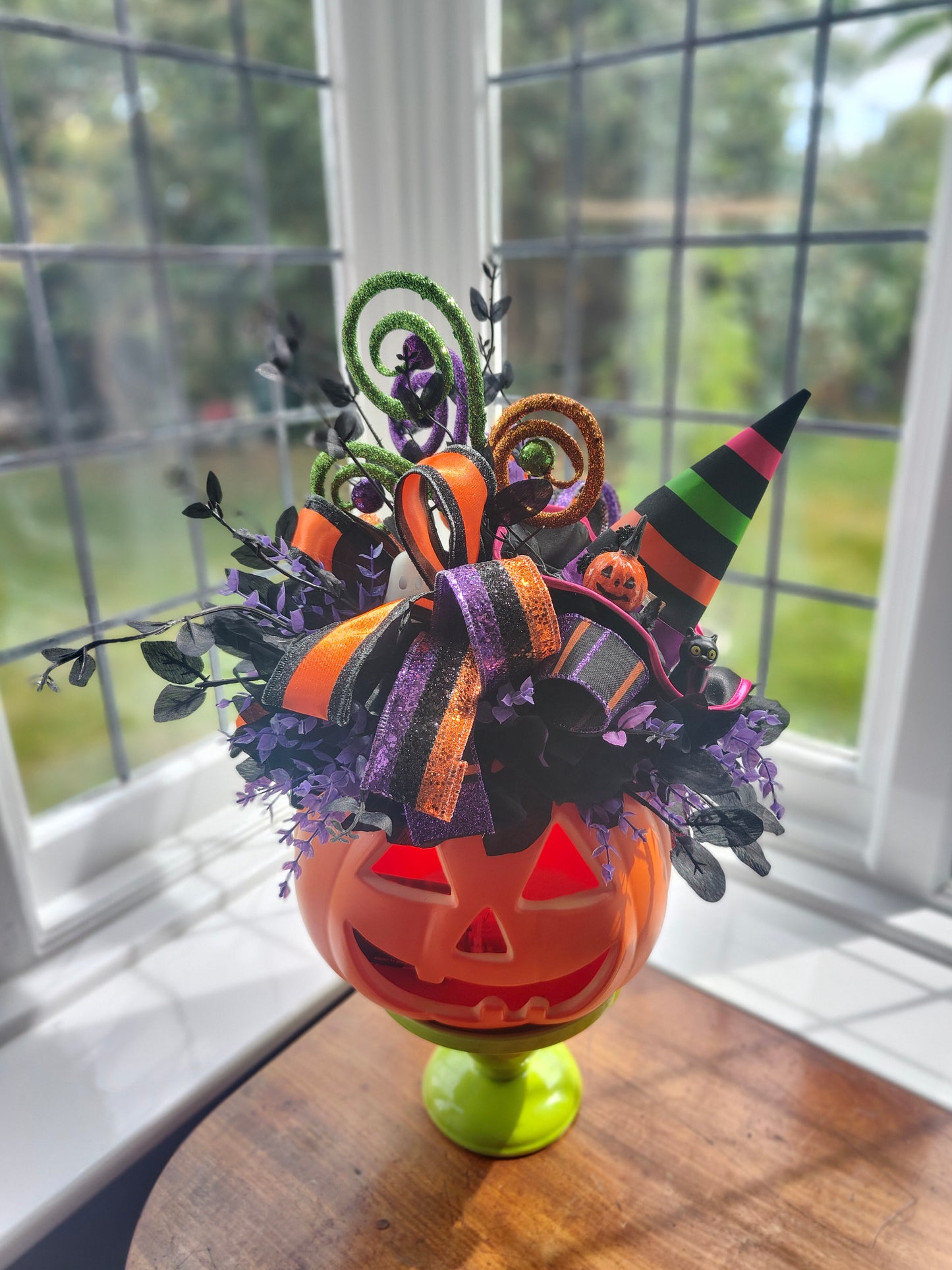 Halloween pumpkin decor centrepiece decorated pumpkin whimsical tablecentre light up