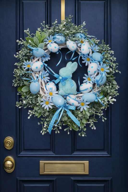 Easter Wreath baby blue pastel Bunny, Eggs & Daisies Nursery Decor