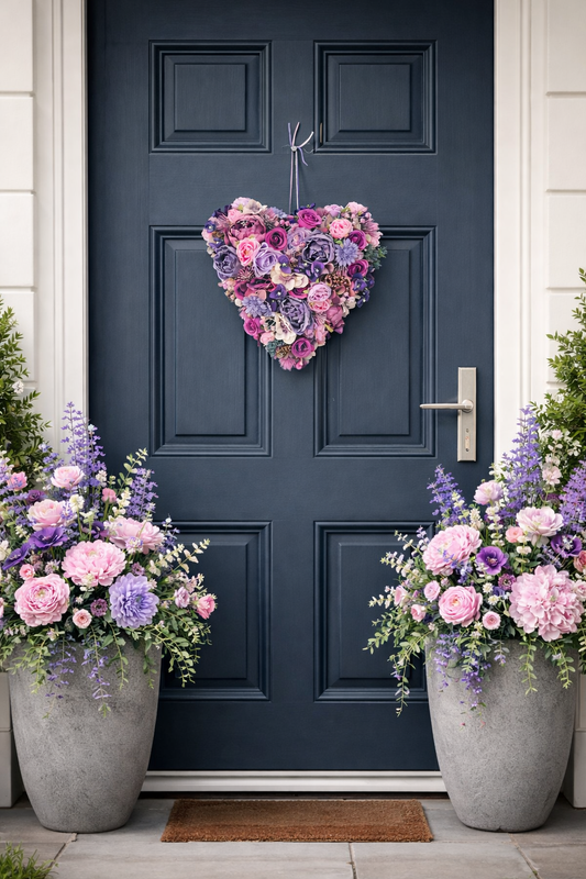 Heart wreath lilac lavender mauve pastel pinks gift mother's day memorial door hanger patio decor