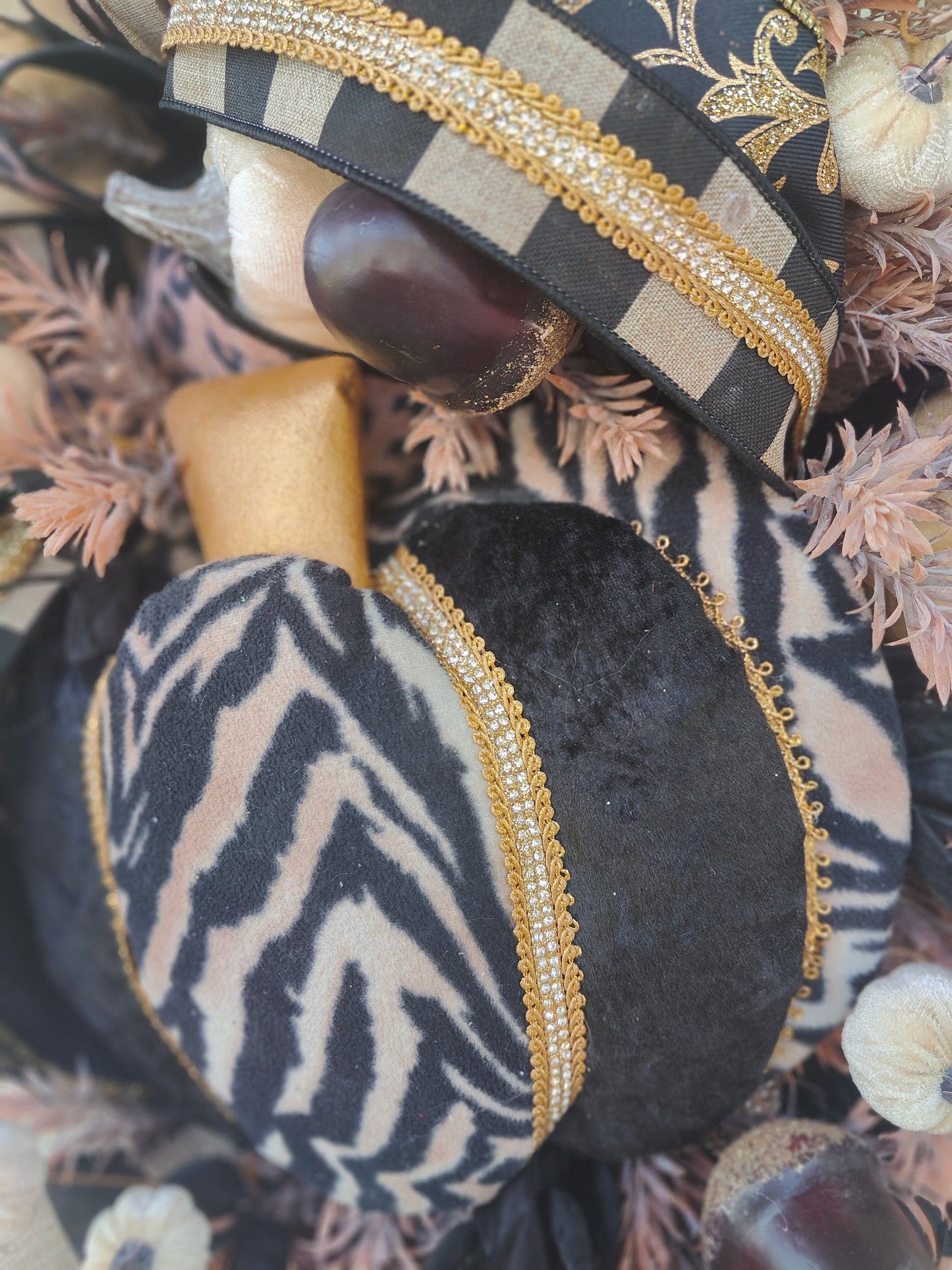 Autumn swag wreath leopard print pumpkin home decor Autumn colours bling diamante embellishment