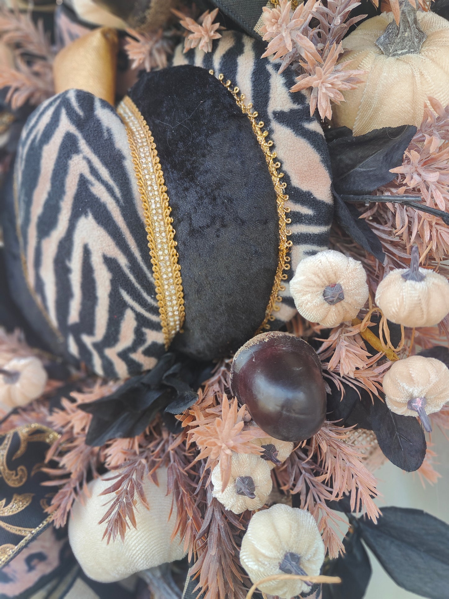 Autumn swag wreath leopard print pumpkin home decor Autumn colours bling diamante embellishment
