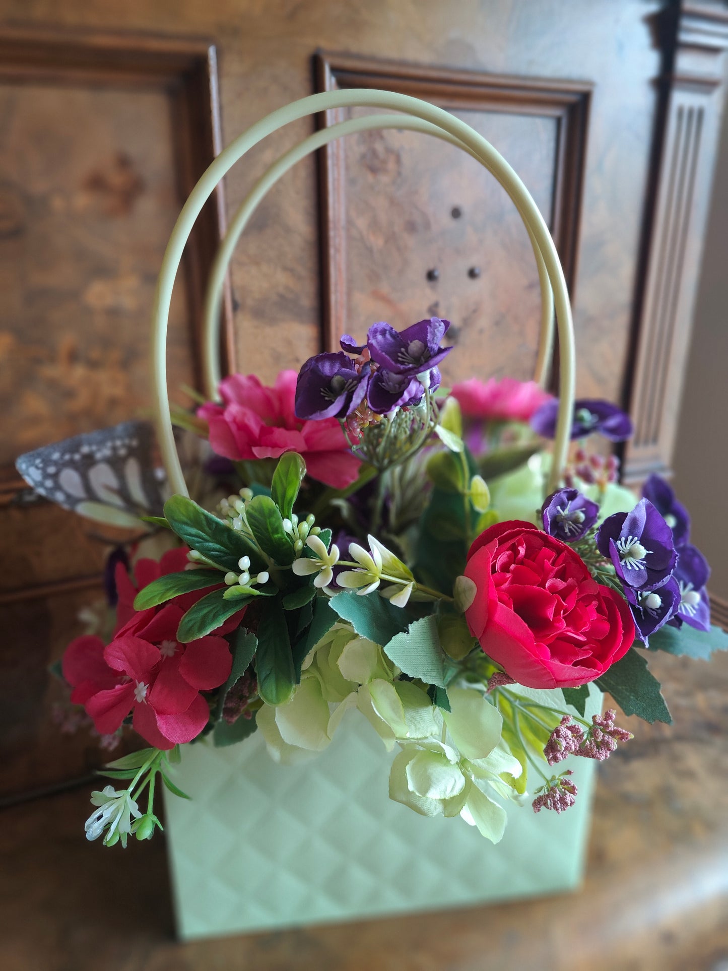 Flowers artificial floral arrangement gift present handbag home decor bridesmaid flowers