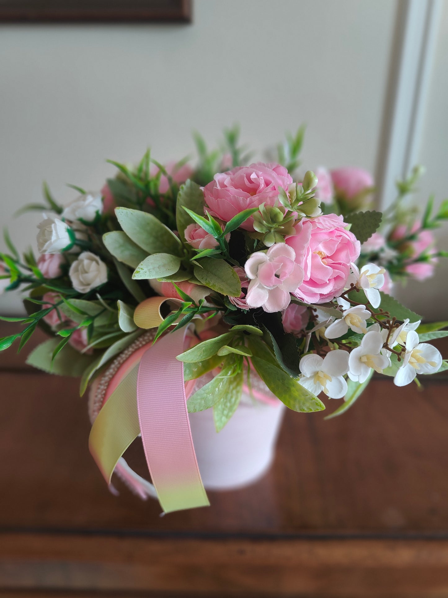 Flower artificial floral arrangement pinks multi coloured display tablecentre gift birthday yellow flowers Spring Summer anniversary Mother's Day present