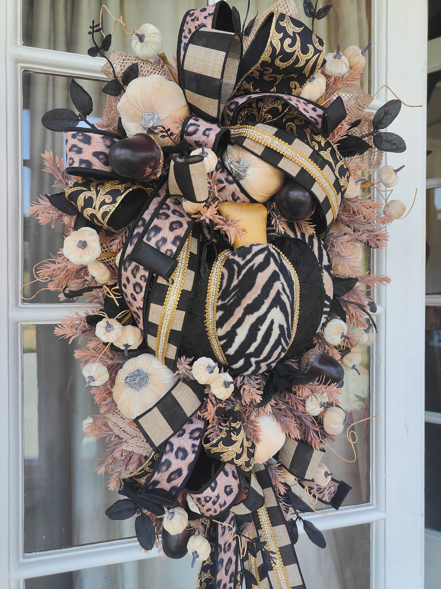 Autumn swag wreath leopard print pumpkin home decor Autumn colours bling diamante embellishment