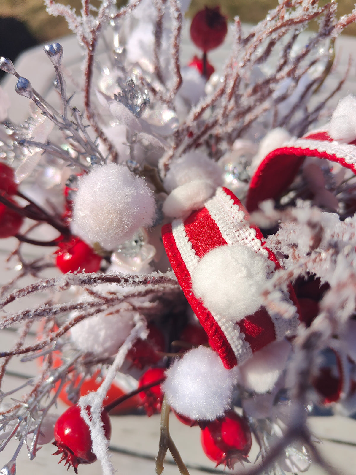Santa boot centrepiece arrangement Christmas decoration red and white
