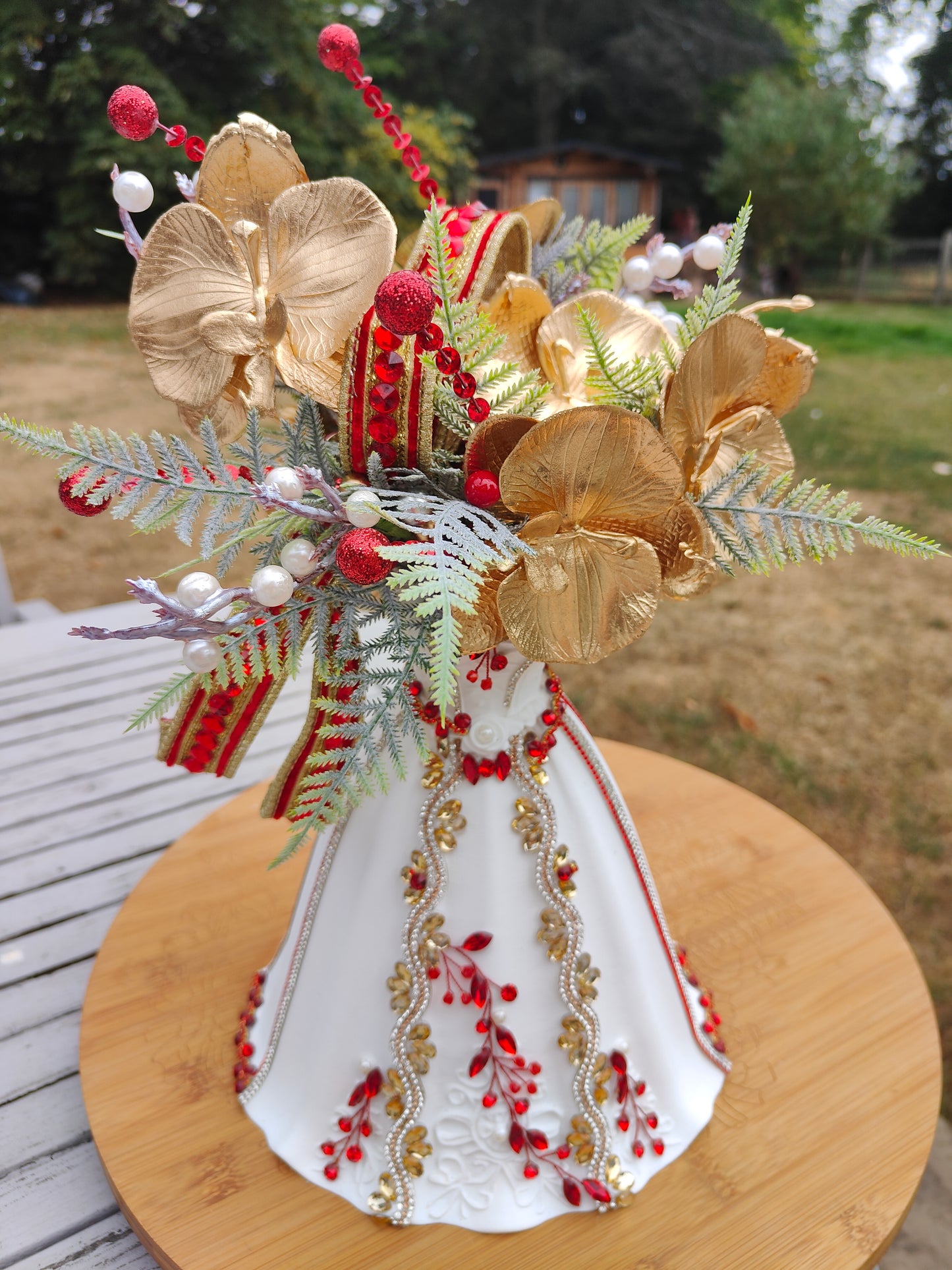 Christmas vase centrepiece tablecentre dress princess Cinderella gown decorated bling