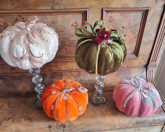 Pumpkins velvet bling pumpkins orange cream green pink Autumn decor