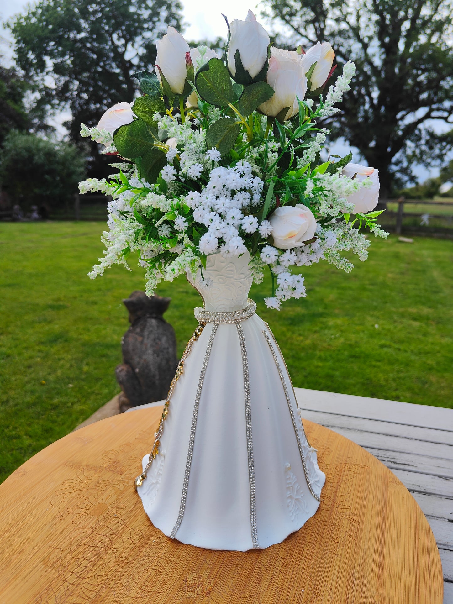 Wedding dress vase tablecentre hen party wedding table flowers, princess party