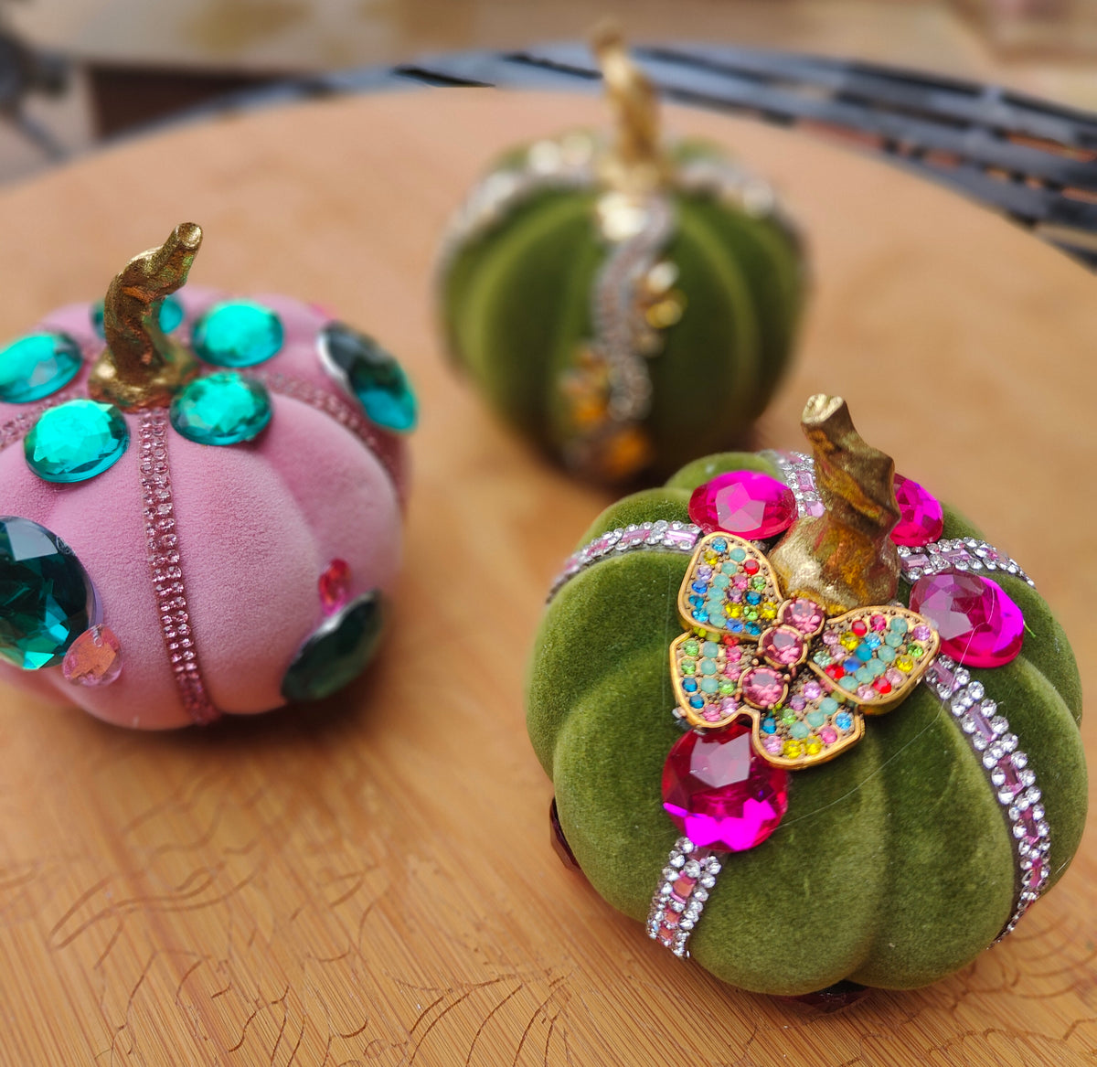 Trio set of mini pumpkins pink and green