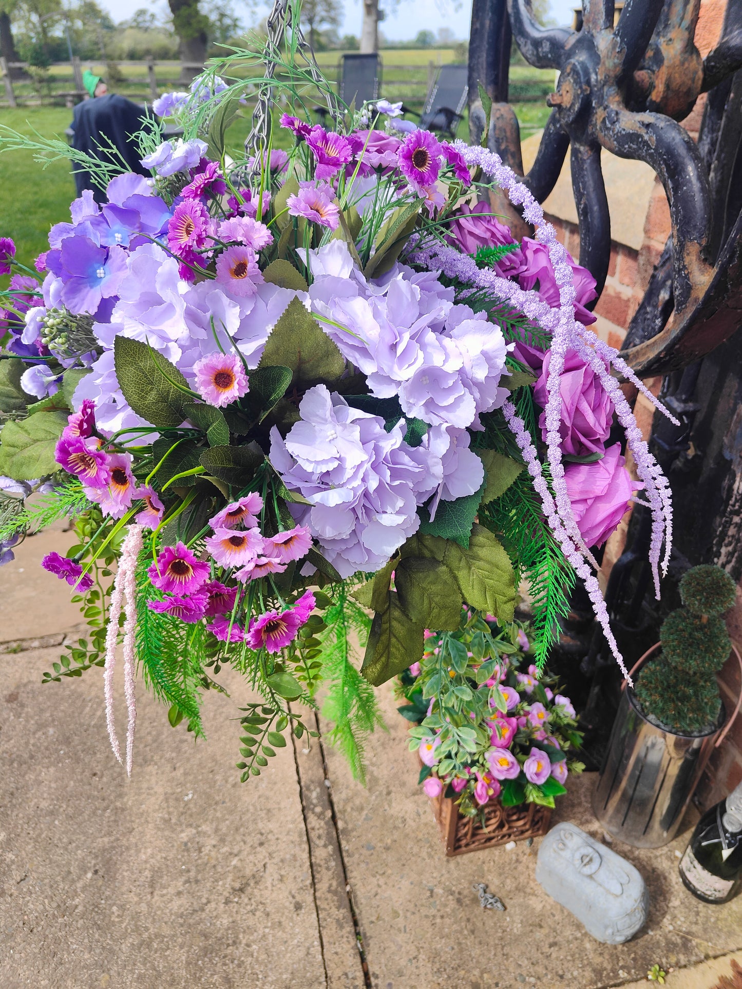 Hanging basket lavender lilac mauve large basket garden patio front door porch
