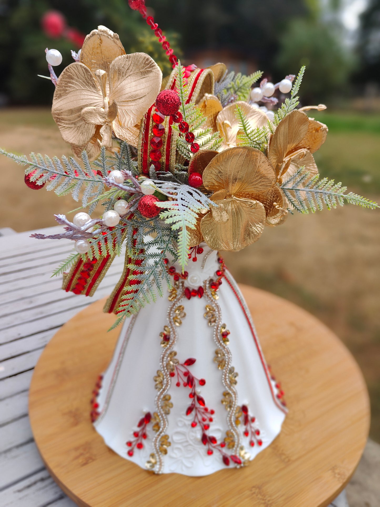Christmas vase centrepiece tablecentre dress princess Cinderella gown decorated bling