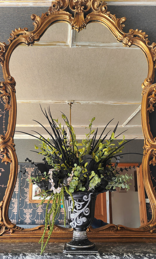 Black, green, diamante flower arrangement bling centrepiece tablecentre Halloween