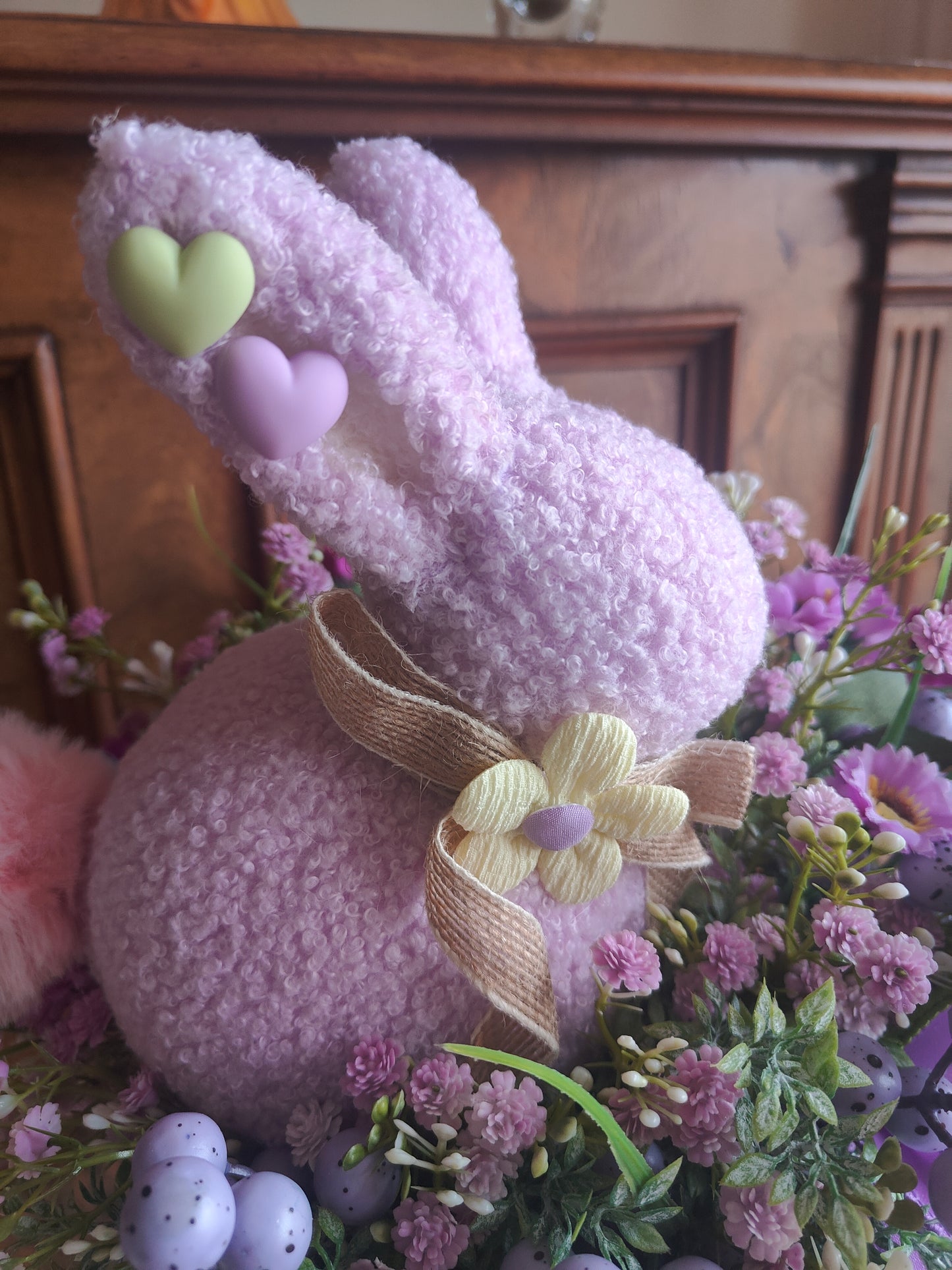 Easter centrepiece decoration bunny lavender and green tablecentre arrangement