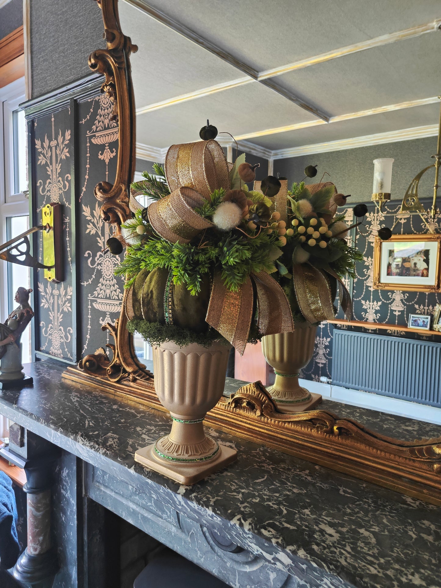 Autumn centrepiece pumpkin arrangement tall pedestal display bling pumpkin