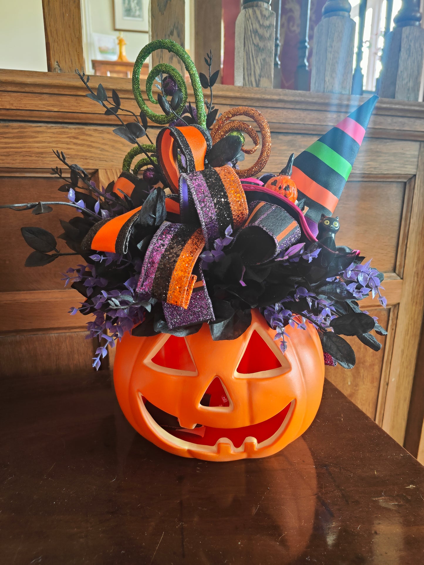 Halloween pumpkin decor centrepiece decorated pumpkin whimsical tablecentre light up