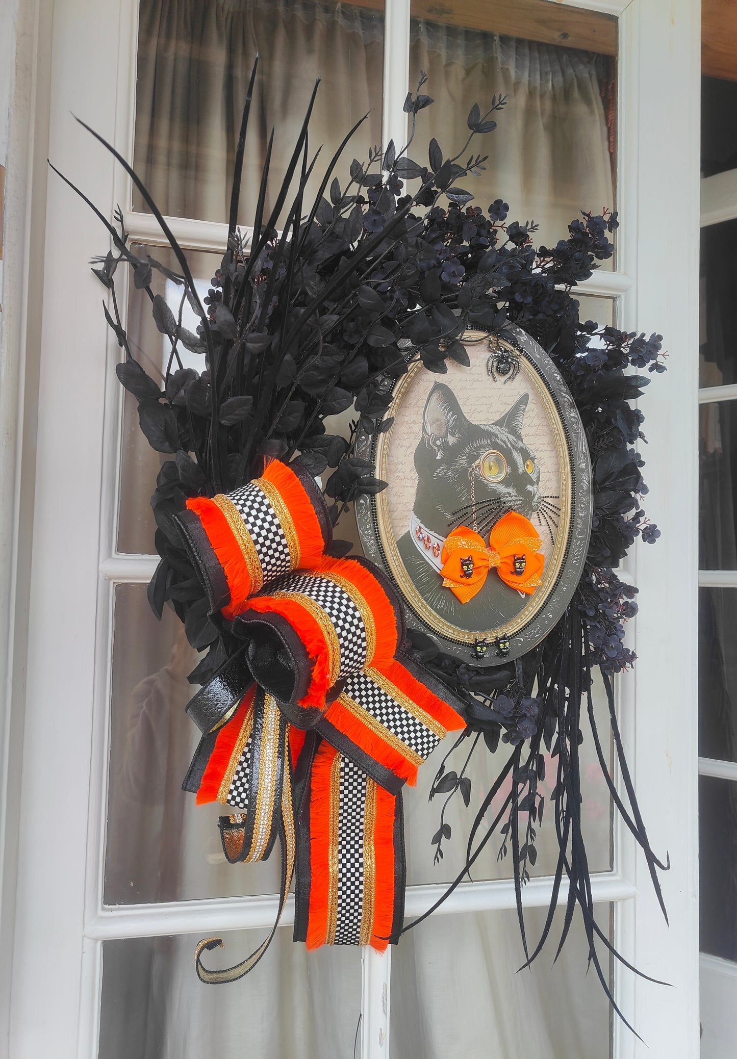 Halloween black cat deluxe Gothic glam wreath