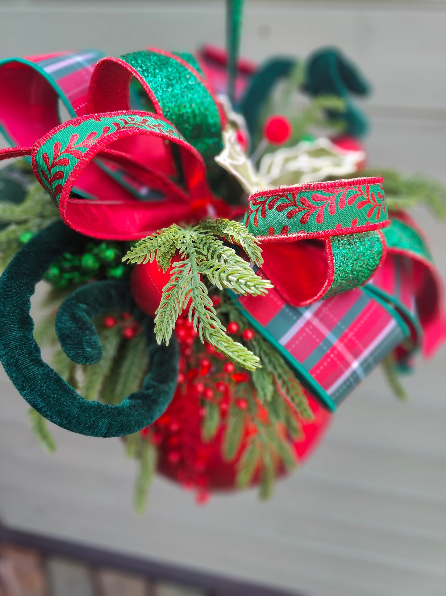 Bauble large decorated hanging red Christmas bauble 20cm