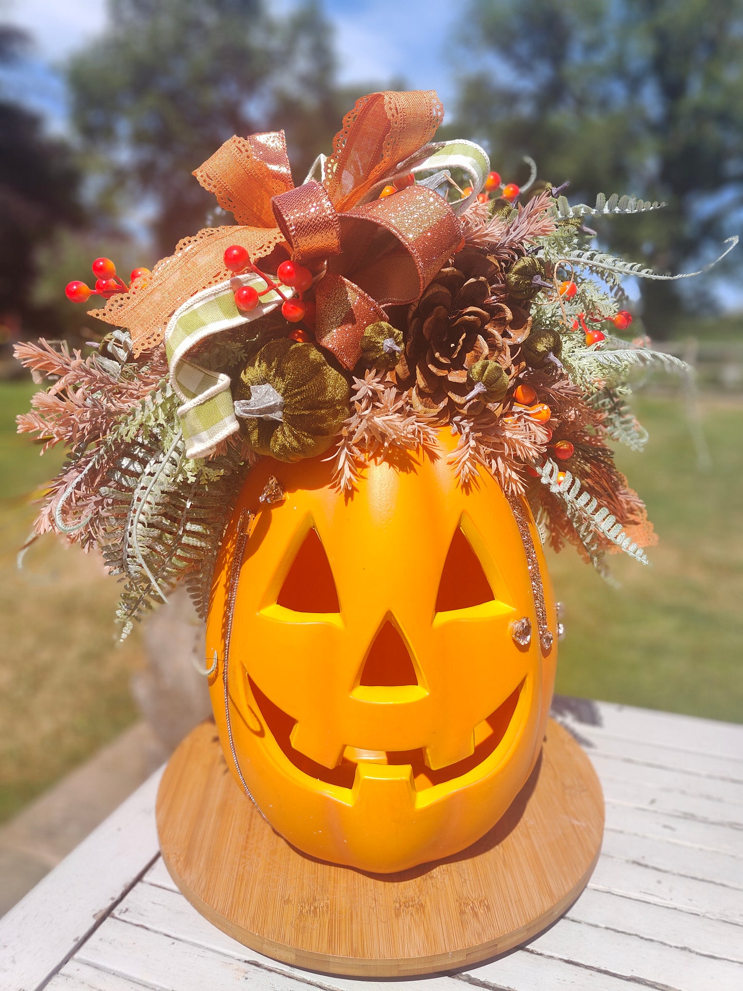 Autumn Large pumpkin jack o lantern decoration arrangement centrepiece display