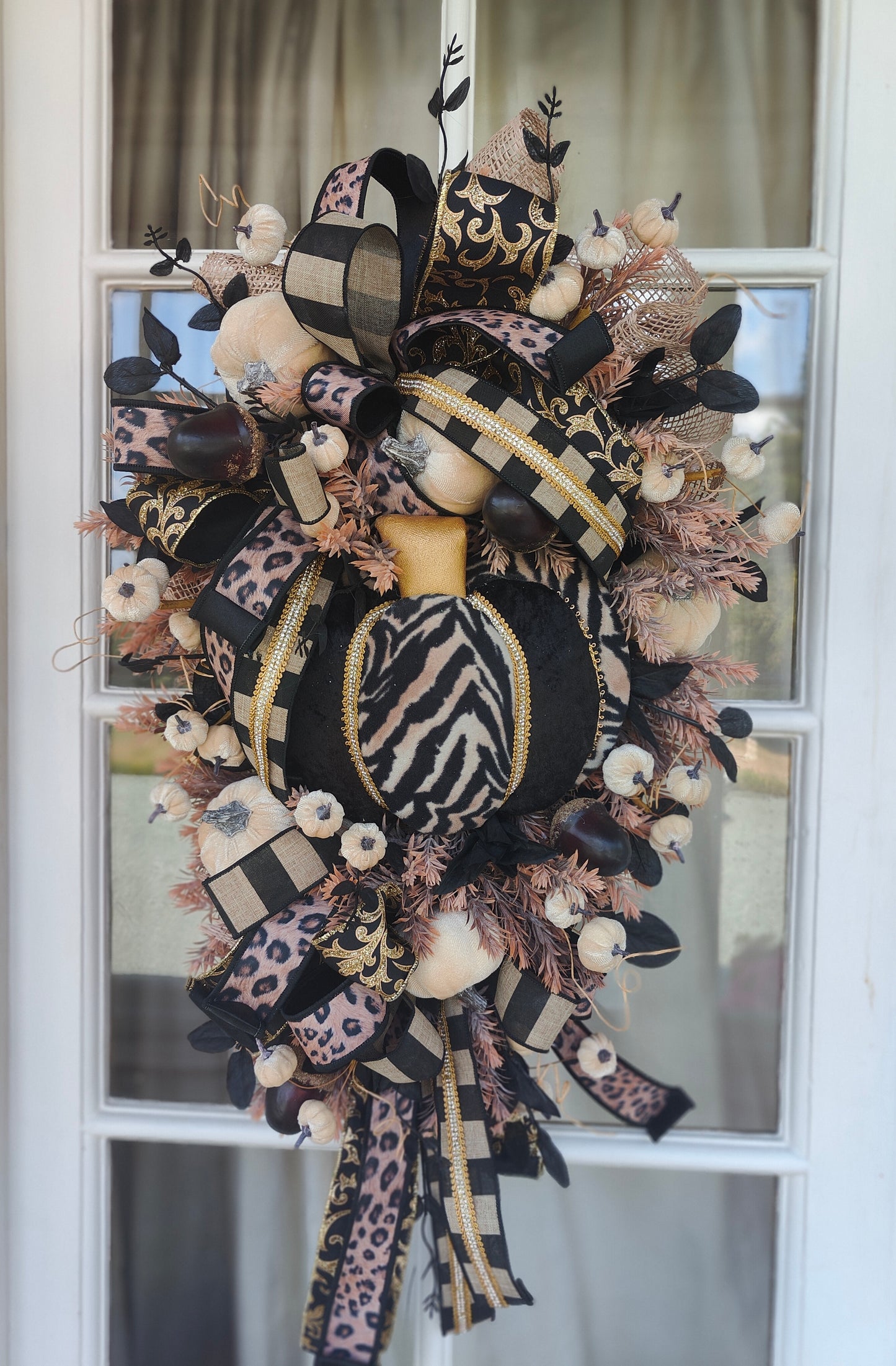 Autumn swag wreath leopard print pumpkin home decor Autumn colours bling diamante embellishment