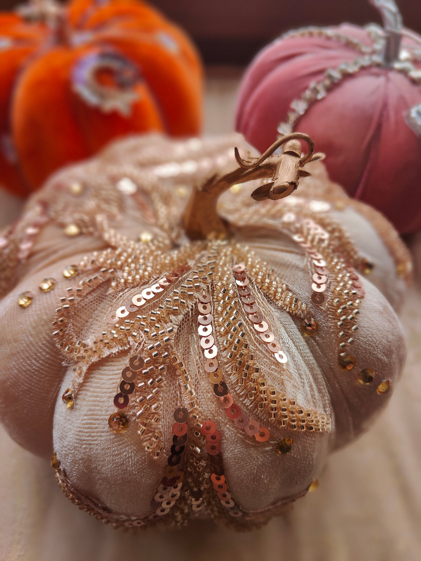 Pumpkins velvet bling pumpkins orange cream green pink Autumn decor