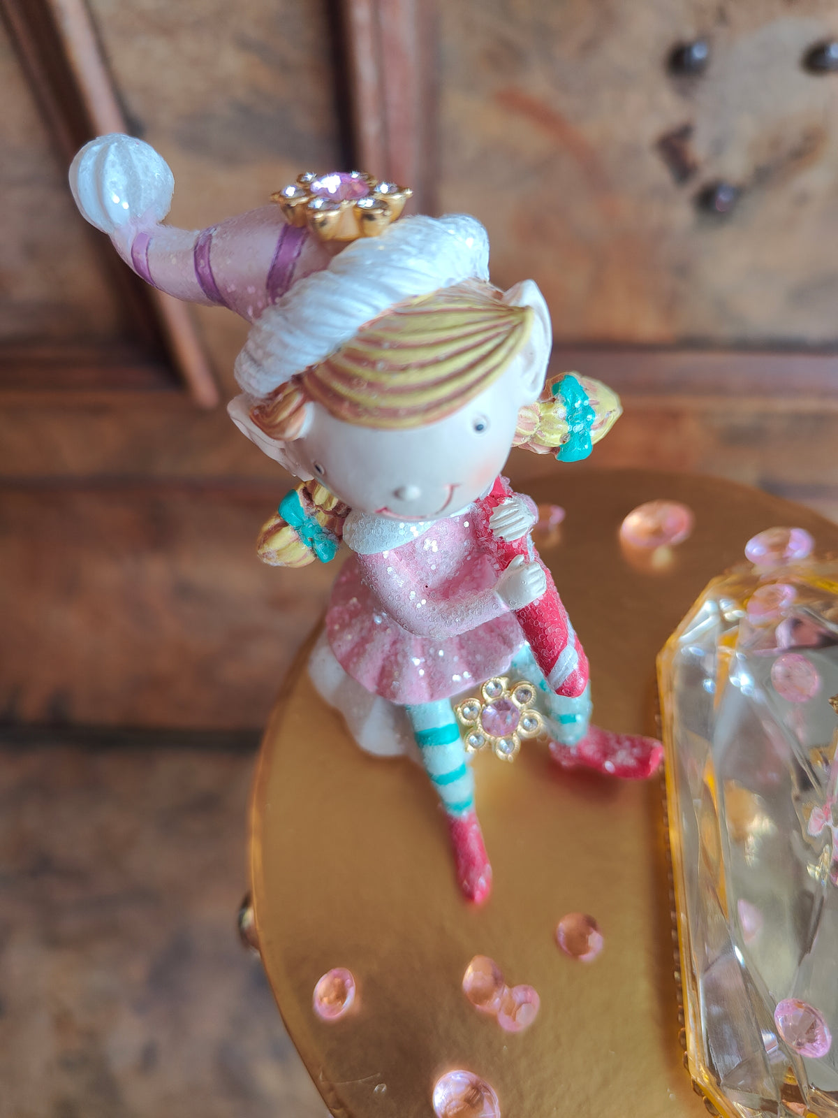 Christmas drum decoration December Diamonds fairy elf pink and mint green