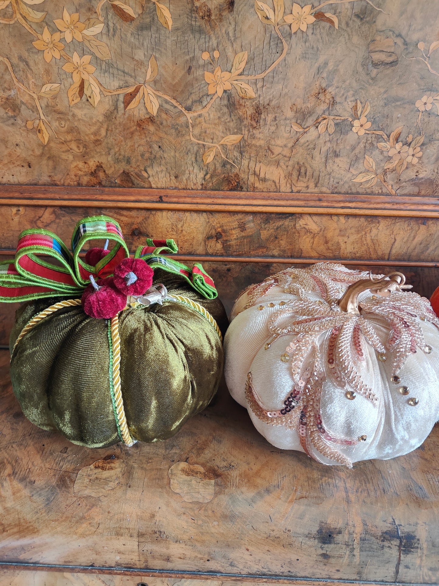 Pumpkins velvet bling pumpkins orange cream green pink Autumn decor