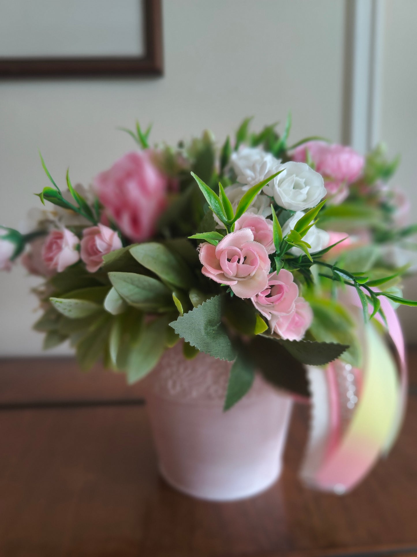 Flower artificial floral arrangement pinks multi coloured display tablecentre gift birthday yellow flowers Spring Summer anniversary Mother's Day present