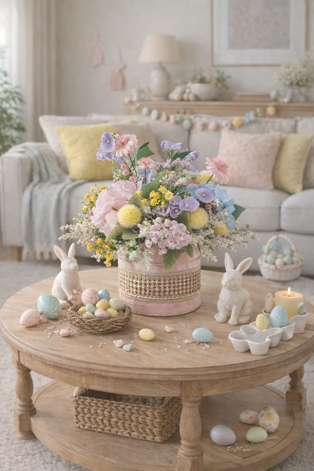 Pastel flowers artificial centrepiece box tablecentre decoration Easter Spring florals