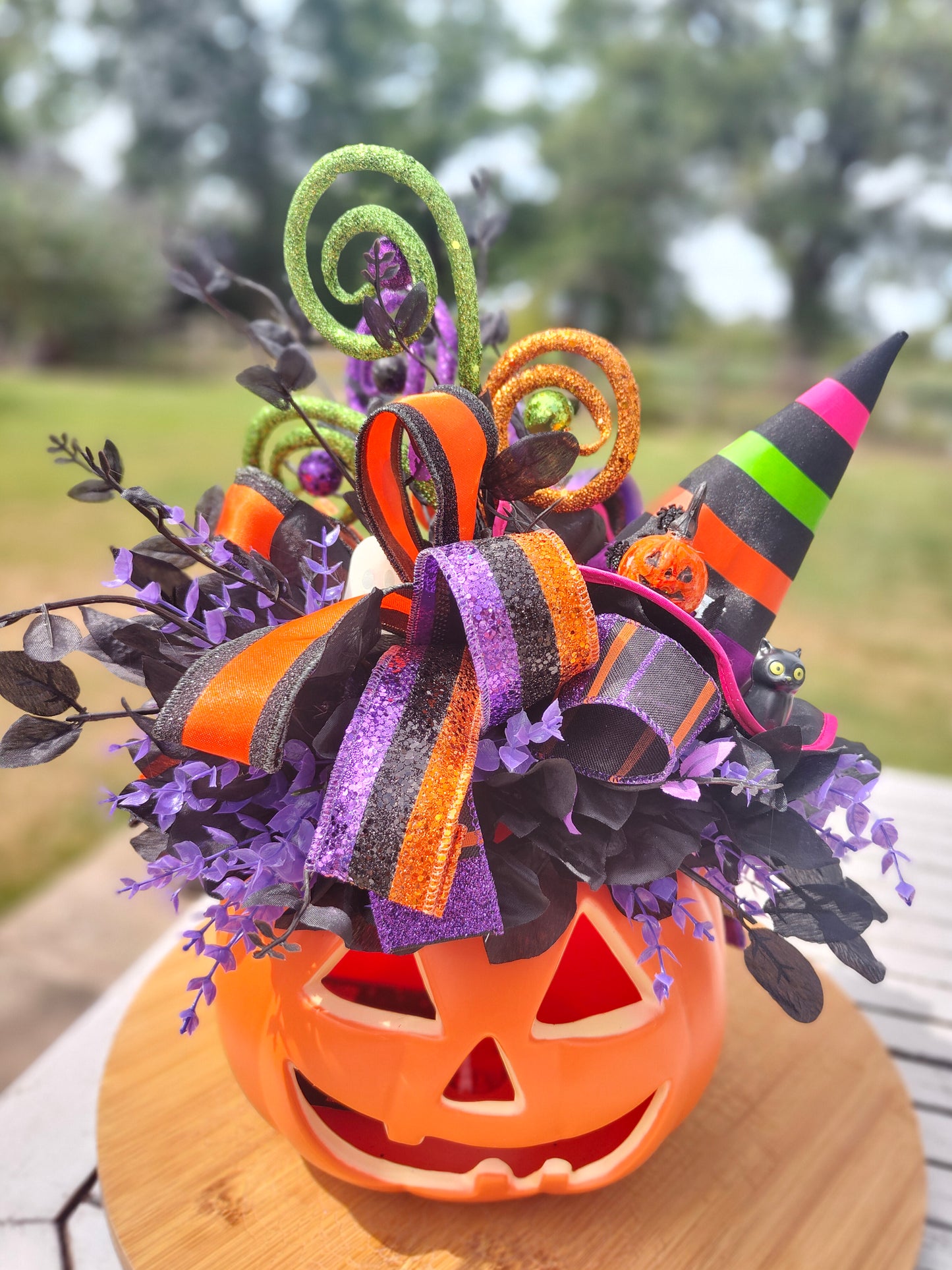 Halloween pumpkin decor centrepiece decorated pumpkin whimsical tablecentre light up