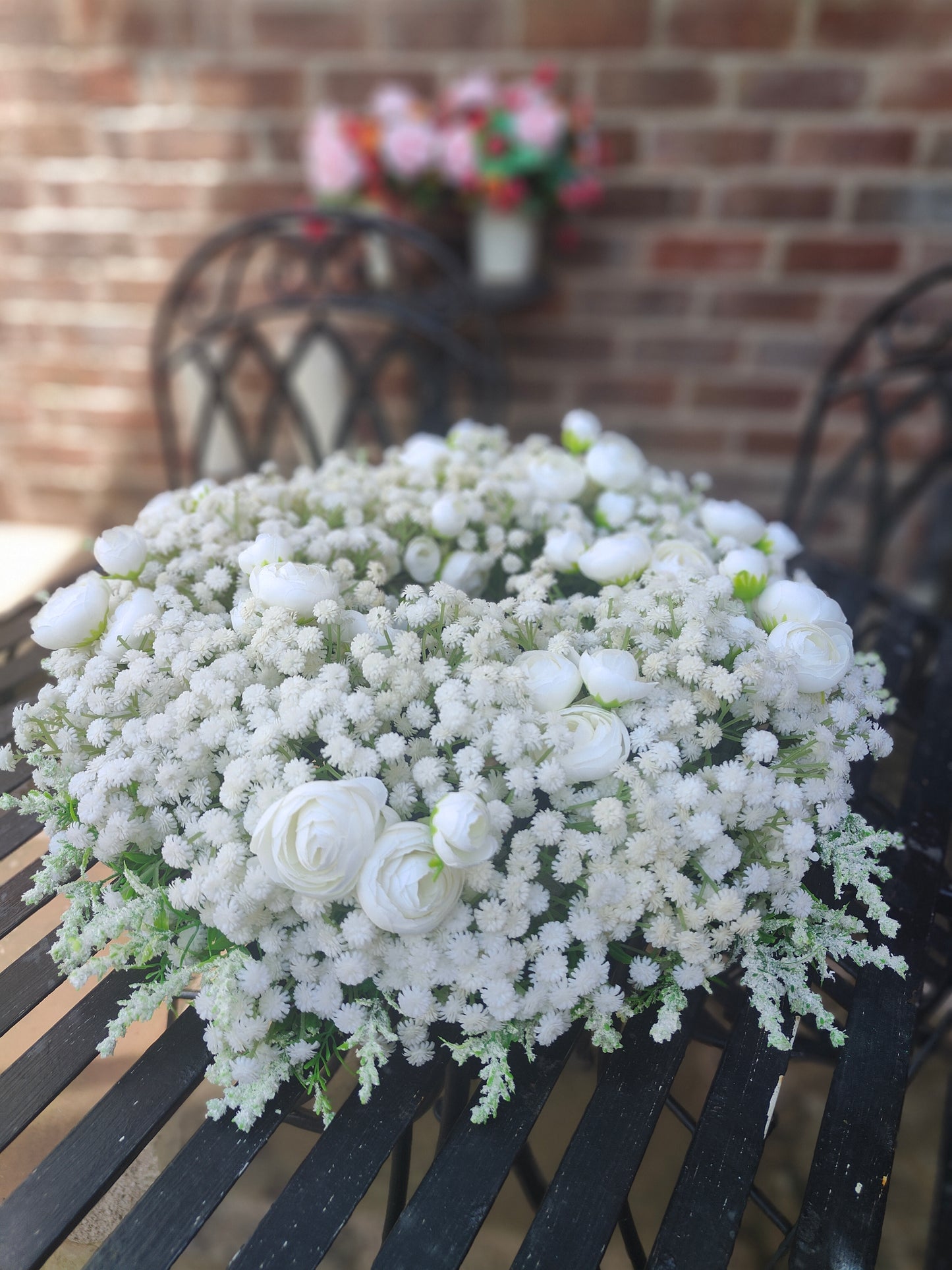 Gypsophilia tablecentre circular centrepiece wedding event flowers