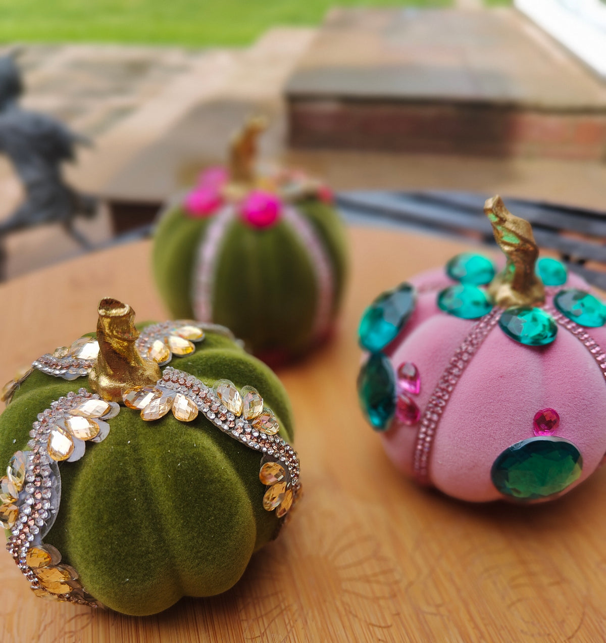 Trio set of mini pumpkins pink and green
