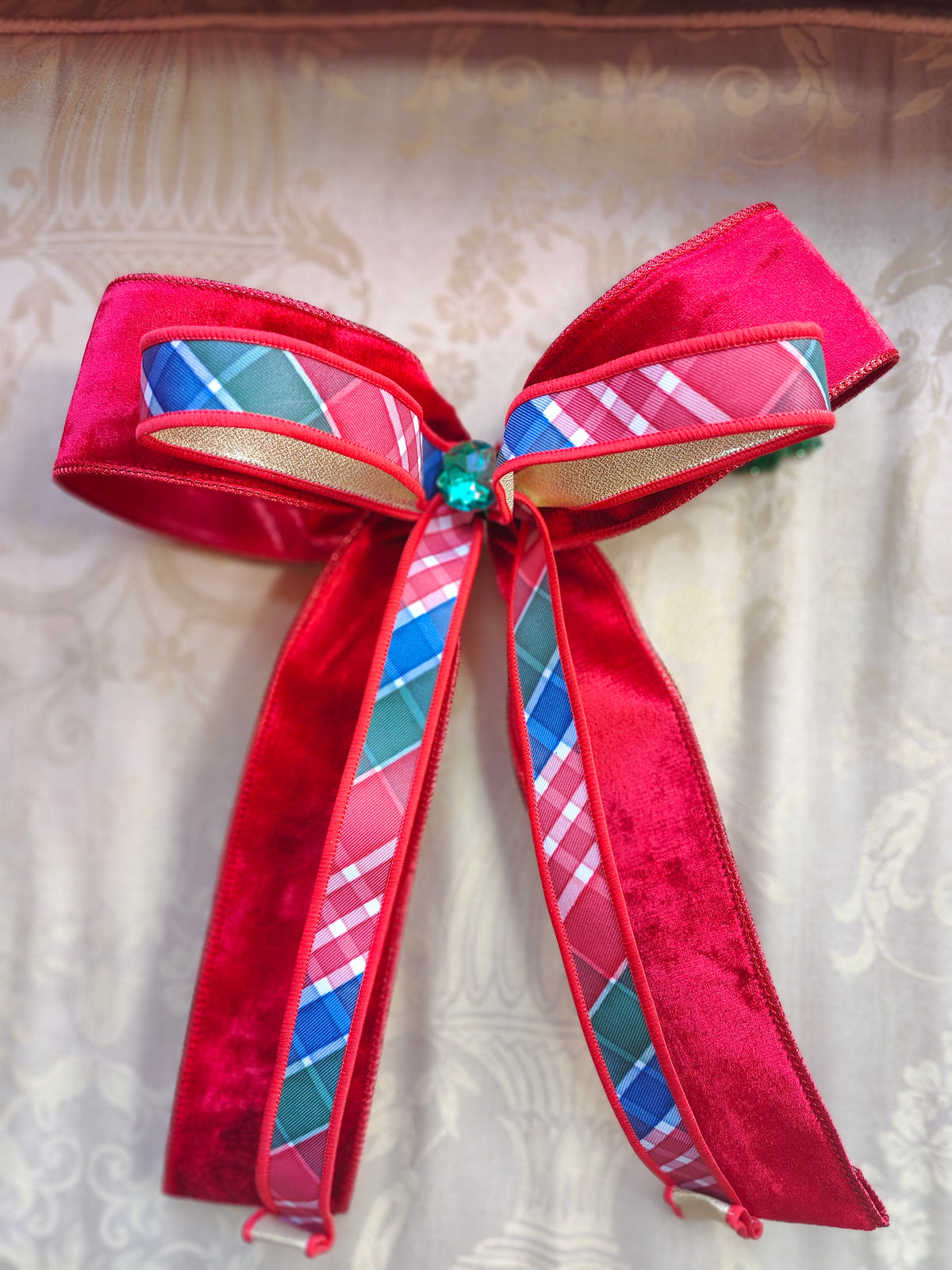 Christmas tree bows velvet designer ribbons Ralph Lauren style tartan