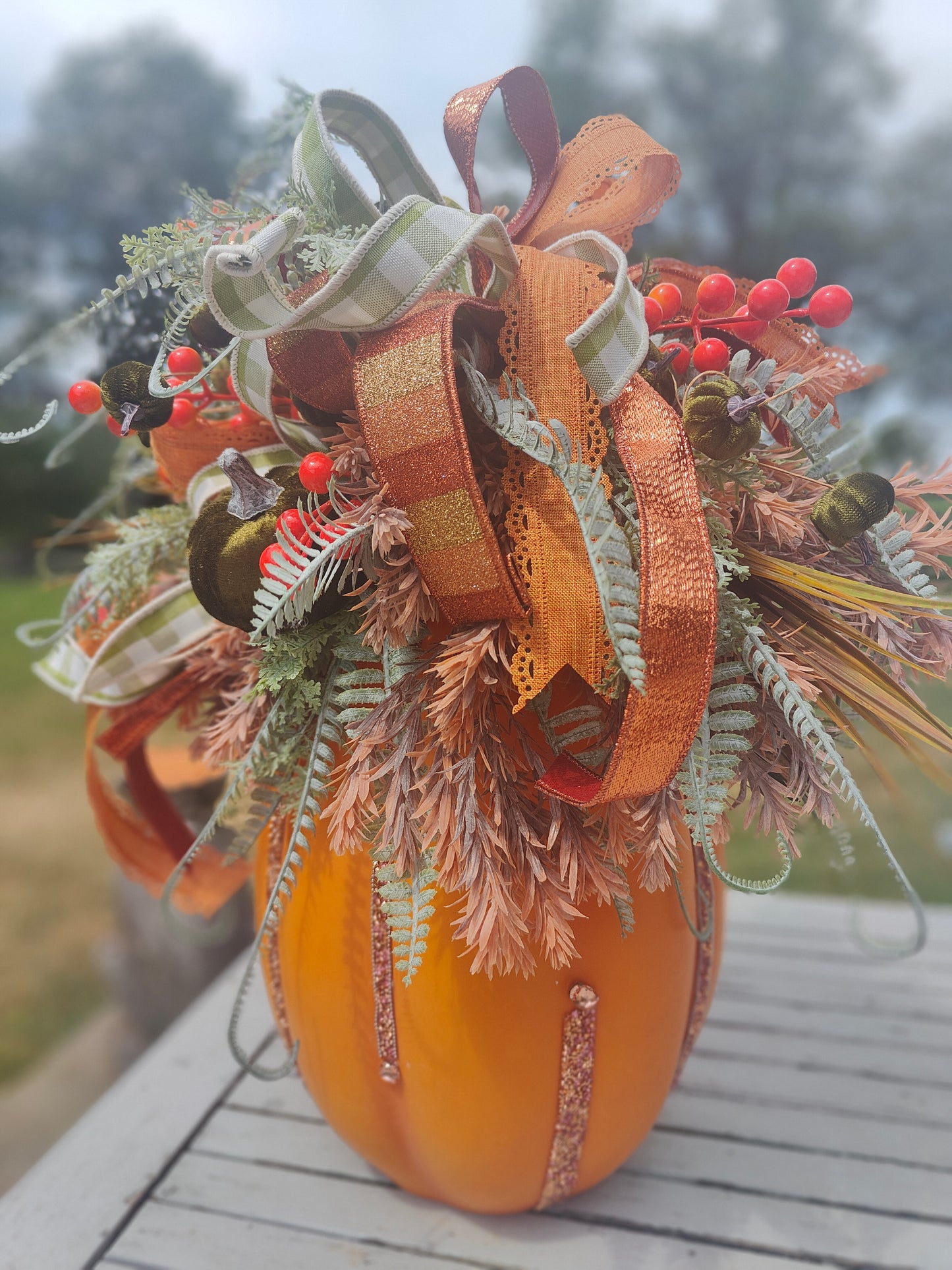 Autumn Large pumpkin jack o lantern decoration arrangement centrepiece display