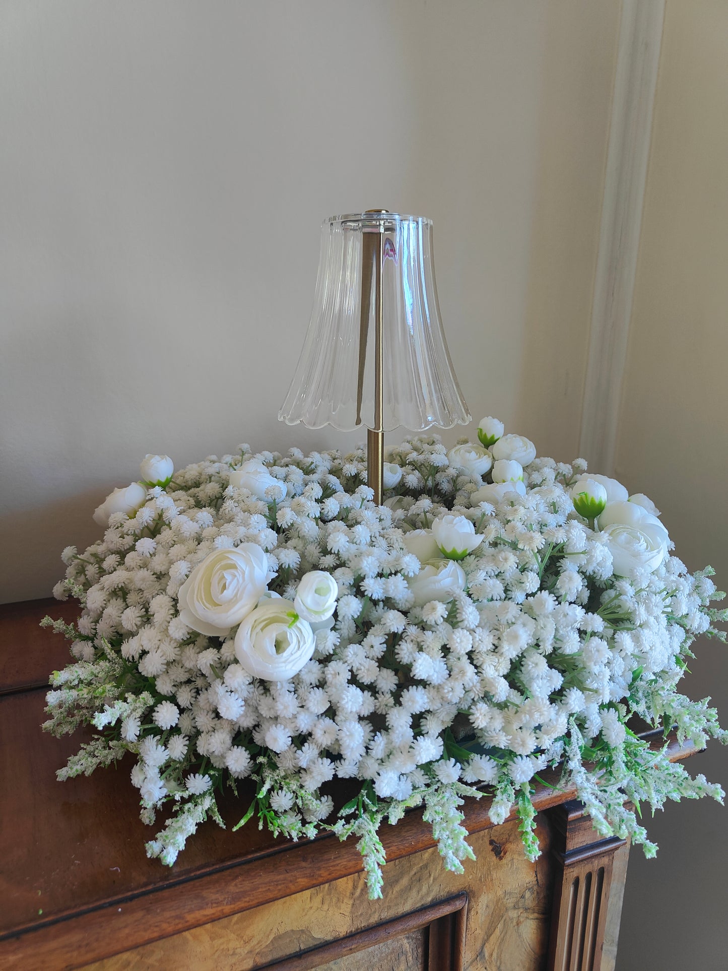 Gypsophilia tablecentre circular centrepiece wedding event flowers