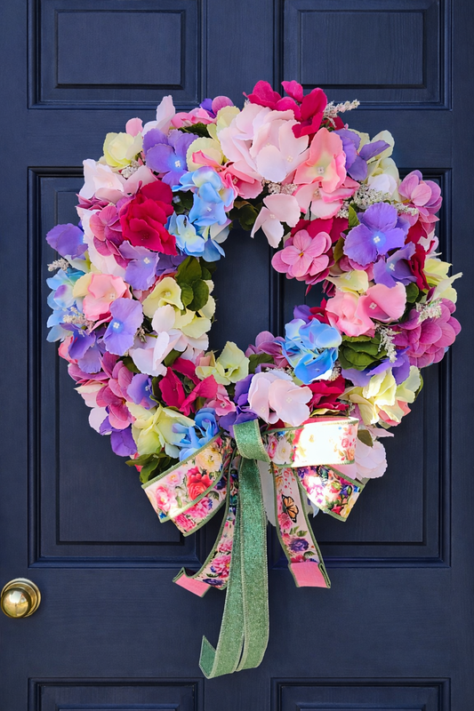 Spring wreath hydrangea Spring Summer multi colours pinks lavender blue Bridgerton pastels