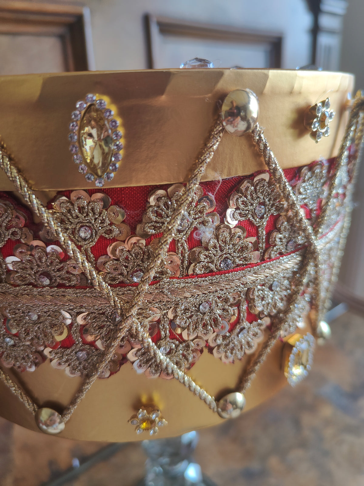 Nutcracker Drums pair of regal embellished gold and red Christmas decorations